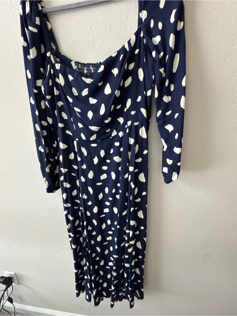 Reformation Navy Midi Dress with White Spot Print